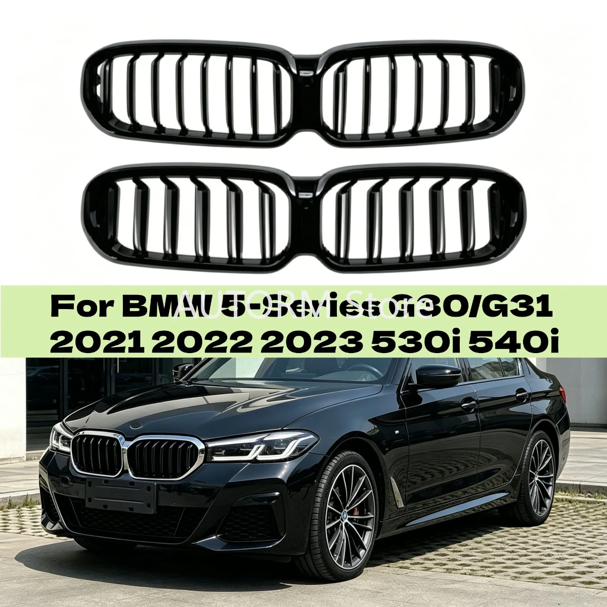 

For BMW 5-Series G30/G31 2021 2022 2023 530i 540i Car Front Bumper Kidney Hood Grille Single/Dual-line style Glossy Black