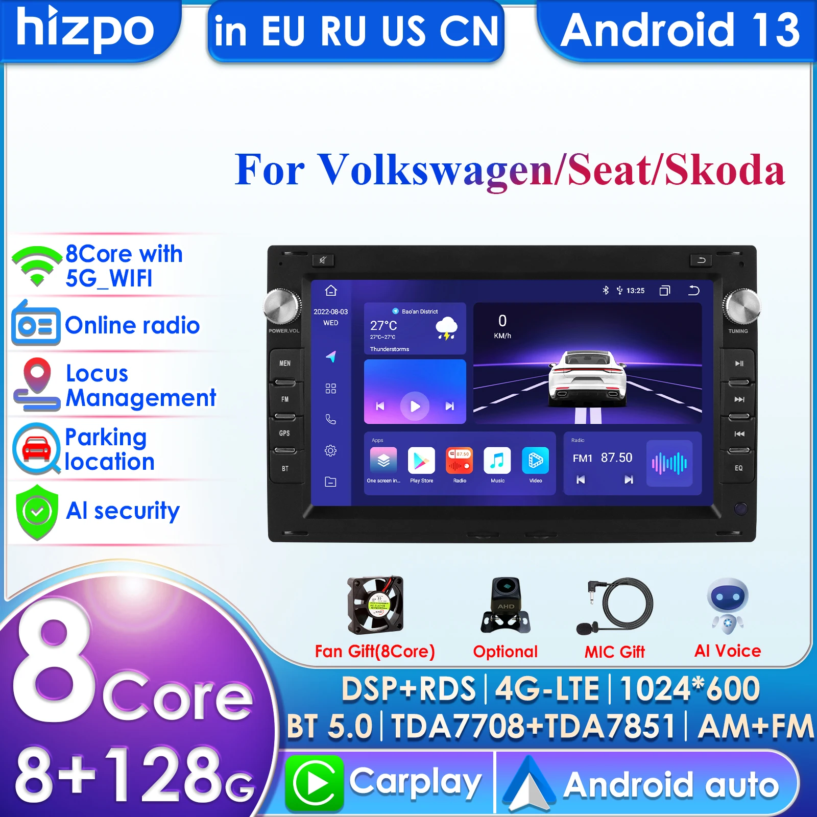 

7''AI 2din Android Car AutoRadio for For VW PASSAT B5 MK4 MK5 SHARAN Jetta Bora Polo TRANSPORT T5 CITI CHICO GPS Carplay Auto 4G