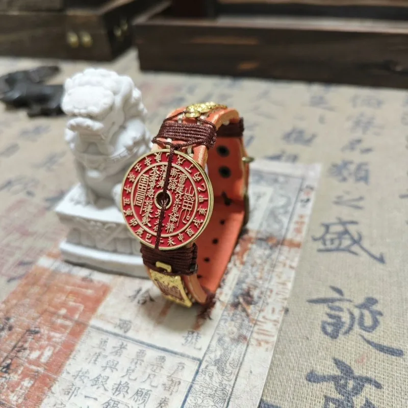 

Двойной лотос, горный дух, монета, этнический плетеный браслет, регулируемый унисекс, защита зодиака, год, аксессуар ручной работы