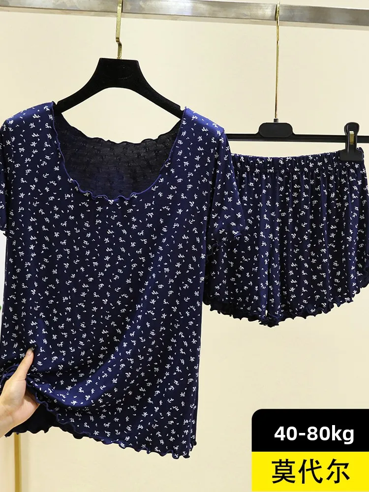 

Modal Loose ort Sve Home Clothes Set Women Summer Thin Casual Large Size Floral Spwear Two Piece Set Comfortable Nigh...