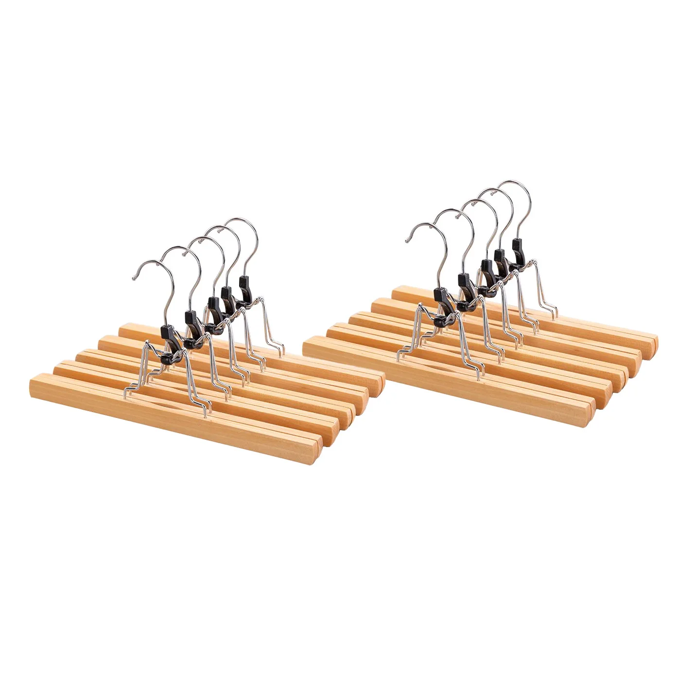 

10 Pcs Grade Wooden Pants Hanger with Clips Non Slip Skirt Hanger with 360° Swivel Hook