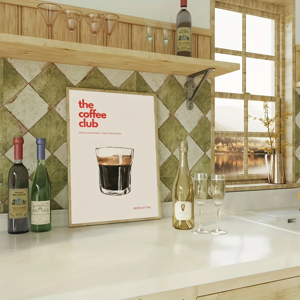 الرجعية نادي القهوة قماش طباعة شيك الغذاء المشروبات البيج خلفية جدار الفن الملصقات لغرفة المعيشة الحديثة غرفة نوم ديكور المنزل