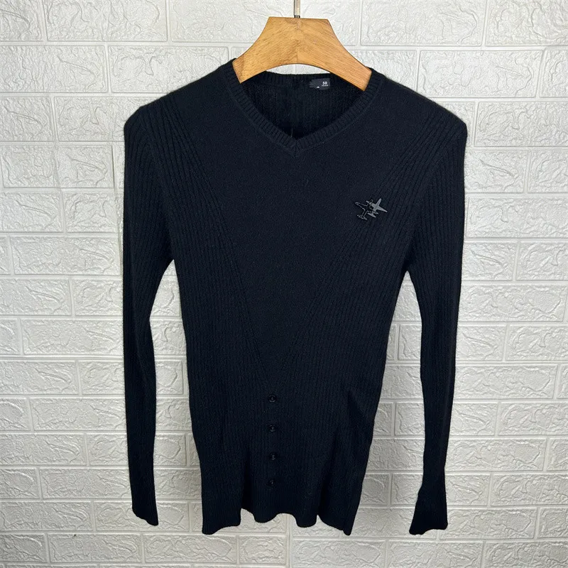 

Bla Long Sve Knitted Sweater Lip Fur Slim Fit Base Layer irt Youth Men's Warm V-ne Faion Autumn New Arrival