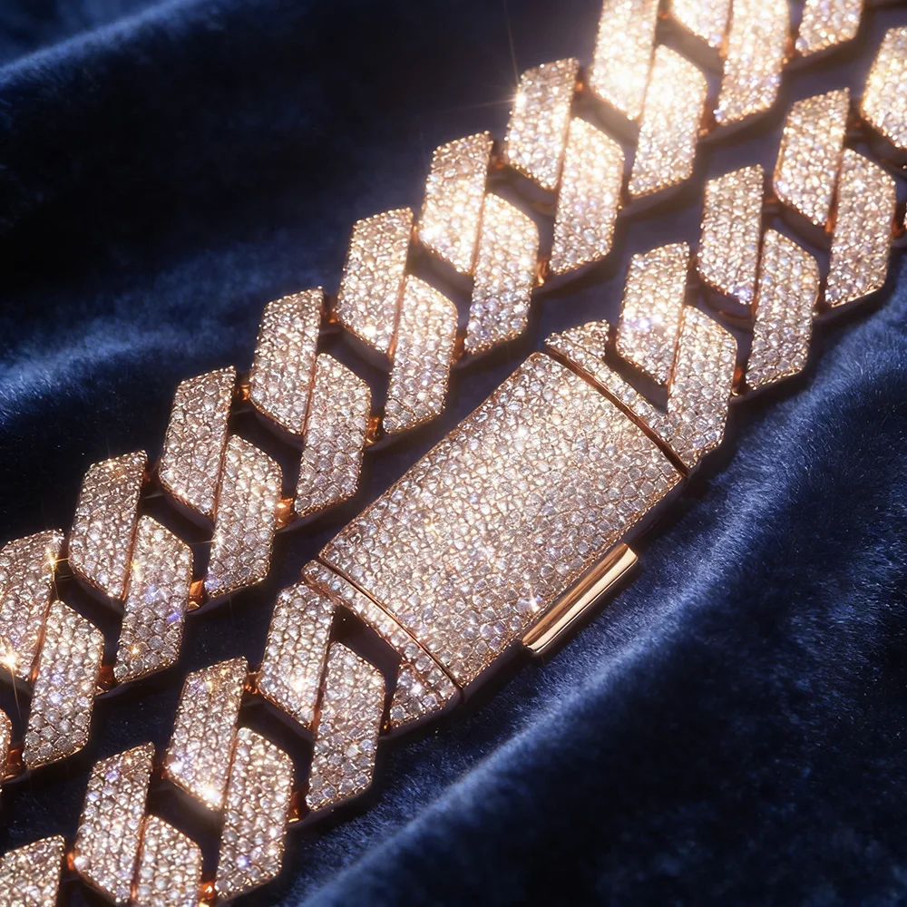 HHIOK 15mm Cuban Link Chain Hip Hop Bling Jewelry Iced Out 4 Rows Cubic Zirconia Necklace Bracelet For Woman Men Wholesale