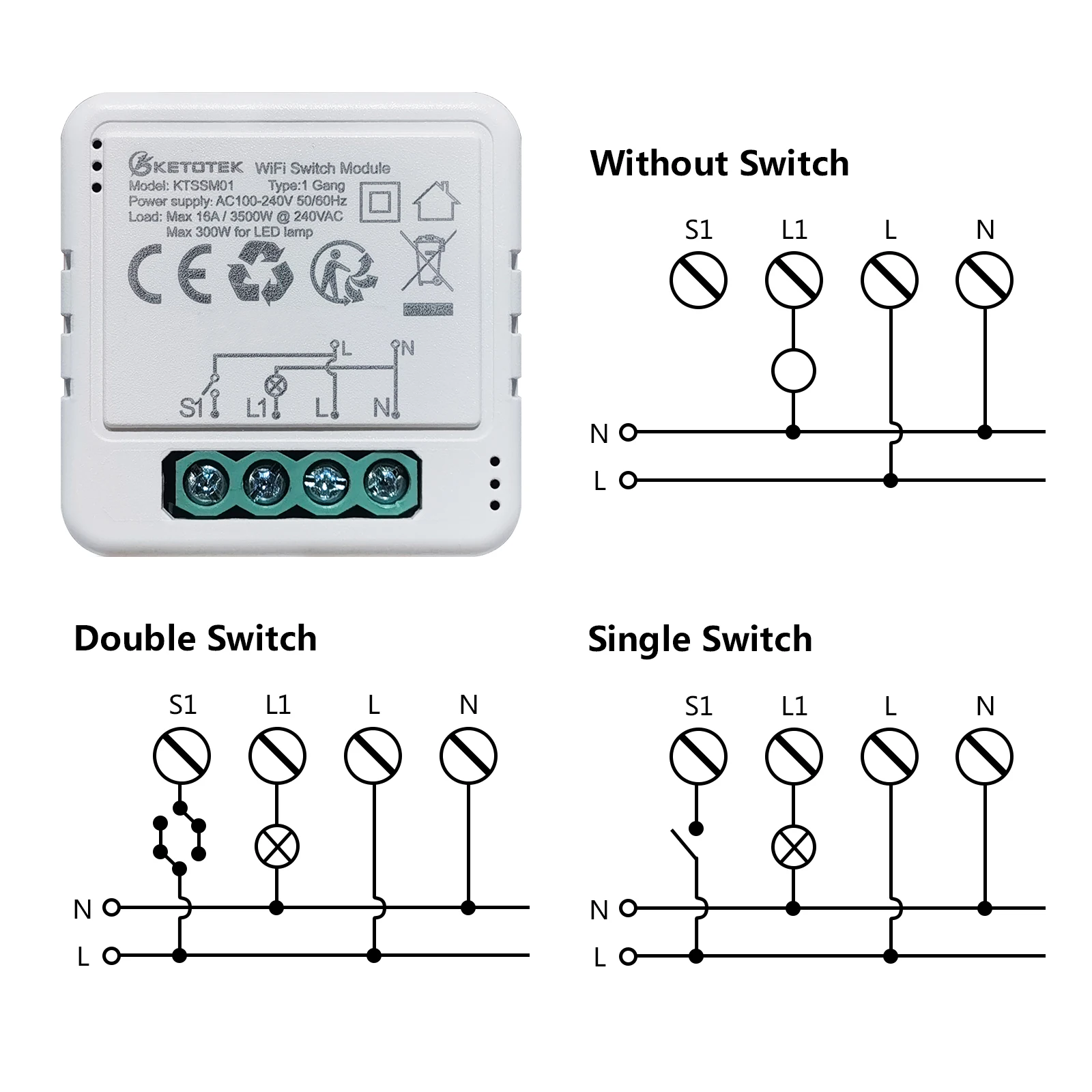 Wifi Mini Smart Switch 10A/16A Remote Control Light Switches 1/2 Gang Wireless Smart Home With Tuya Smart Life App Alexa Google