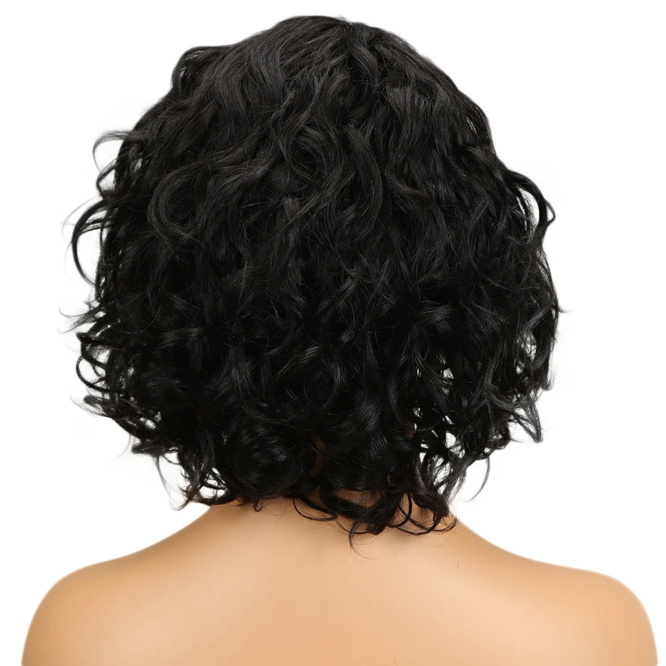 Styleicon-Peluca de cabello humano rizado para mujeres negras, pelo corto con ondas al agua, Color Natural, mojado