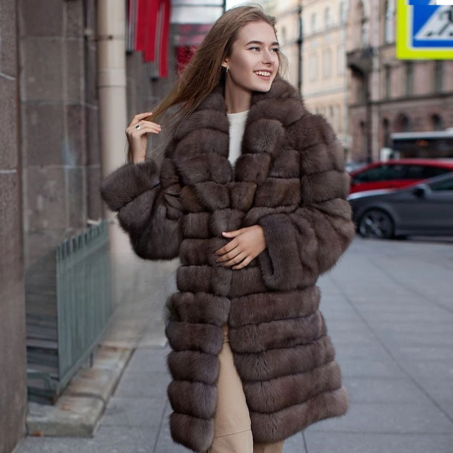 Fur Coat Women Real Fox Fur Coats With Lapel Warm Winter Long Jackets For Womens 2024 Hot Selling Natural Fur Jacket