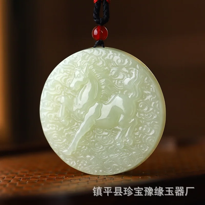 

Кулон из нефрита Хэтянь, двусторонний, с изображением Зодиакального Защитника, Будды, круглый амулет Бодхисаттвы, для мужчин и женщин
