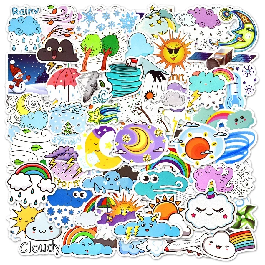 10/30/50 PCS Cute Sun Cloud Weather Cartoon Stickers for Notebook Laptop Phone Car Bike Fridge Waterproof Sticker Pack Kids Toys