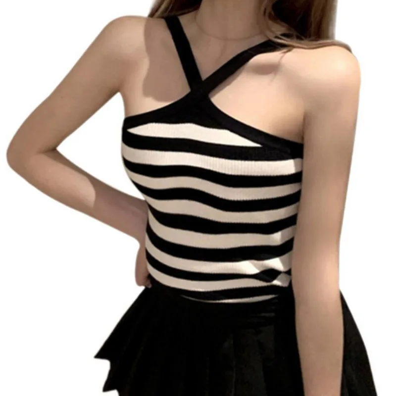 Y2k Crop Tops for Women Teen Girls Sexy Criss Cross Halter Neck Tank Tops Sleeveless Ribbed Knit Cami Shirts Clubwear