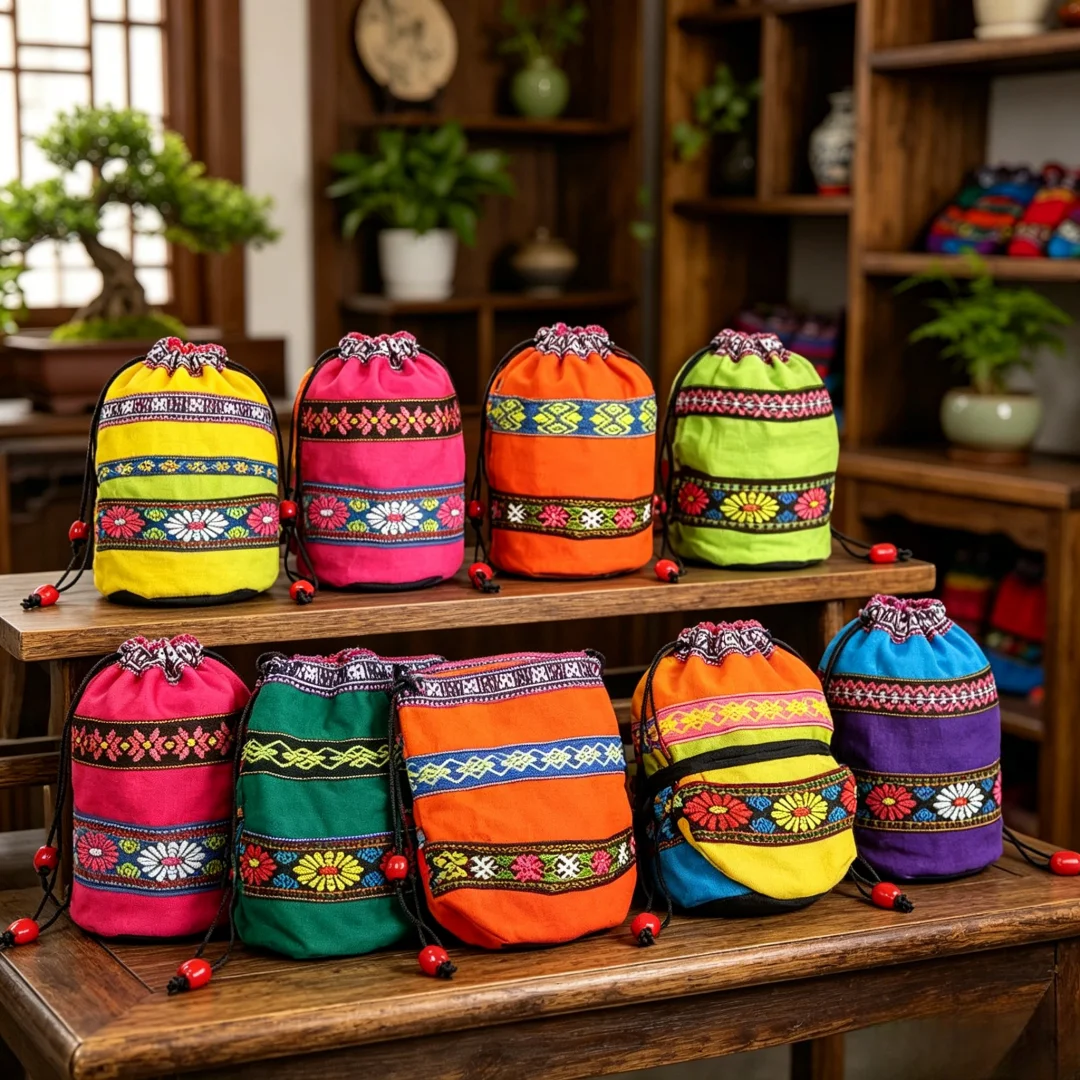 30pcs/Bag Various Shu Raw Puer Small Tea Cake Bag Yunnan Ethnic Style Pu'er Sealing Bag Mini Circular Pu erh Colorful StorageBag