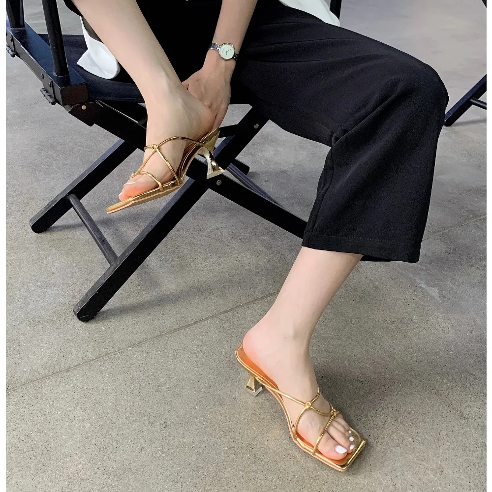 Summer Fashion New Open Toe High Heel Women Slippers Female Outdoor Thin Heel Sandal Slip on Cross Strap Slides Sexy Pumps