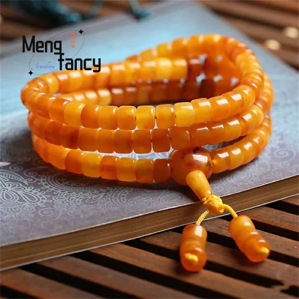 

Polish Amber Old Beeswax Barrel Beads 108Pcs Buddha Beads Necklace Rosary Bracelet Natural Luxury Fashion Jewelry Holiday Gifts