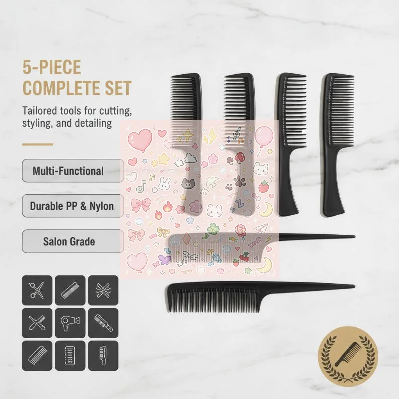 5pcs Carbon Fiber Hair Combs Set Professional Styling Brushes For Salon Barber Home Use Durable