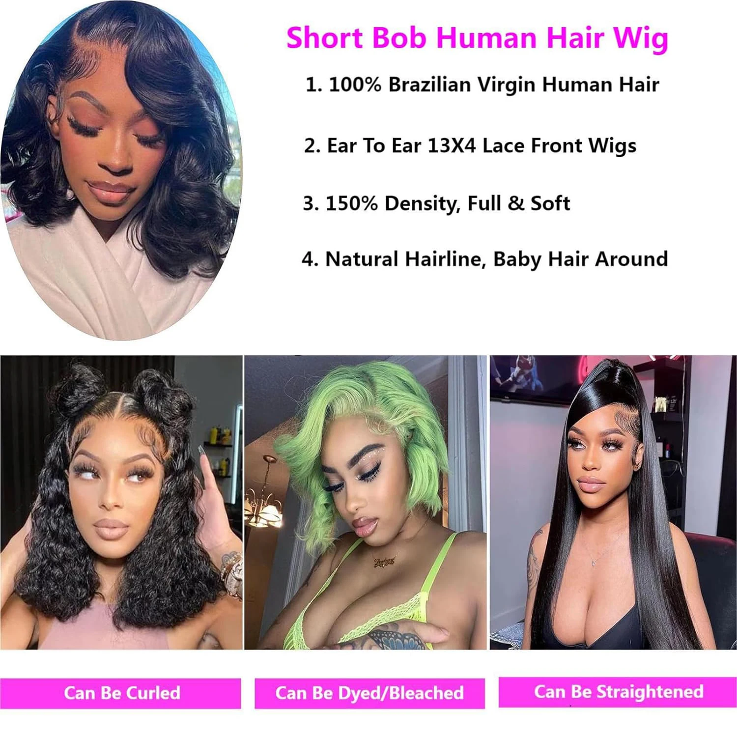 12 Inch Bob Wig Body Wave Human Hair Pre Plucked with Baby Hair 13x4 Lace Front Wigs Natural Black Short Bob Wig for Black Women