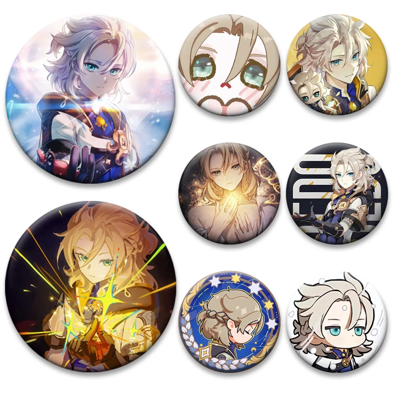 

Albedo Round Brooches Cute Cartoon Character Pins Fashion Jewelry Accessories Genshin Impact Badge for Backpack Decoration Gifts