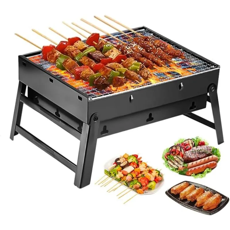 Portable Charcoal Grill Folding BBQ Charcoal Grill Stainless Steel Small Mini BBQ Tool for Outdoor Cooking Camping Picnic Beach