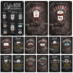 ARTISIAN Coffee Menu Metal Signs Rusty Metal Plaque Classic Metal Tin Sign Man Cave Kitchen Cafe Wall Decor Signs Metal Plate