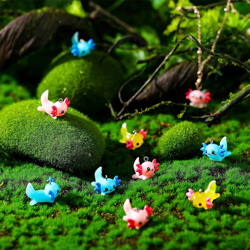 10Pcs Kawaii Solid Color Axolotl Fish Resin Charms Cartoon Animal Pendants for Earrings Keychain Necklace Jewelry DIY Making