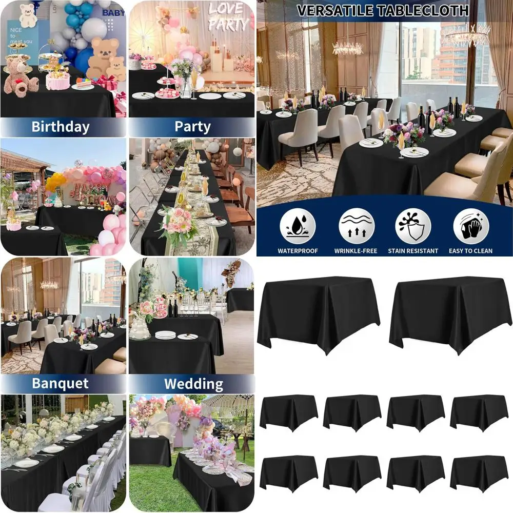 

10 Pack 60 x 126 Black Tablecloths - Durable, Stain & Wrinkle Resistant Polyester for Dining, Weddings, Parties & Outdoors