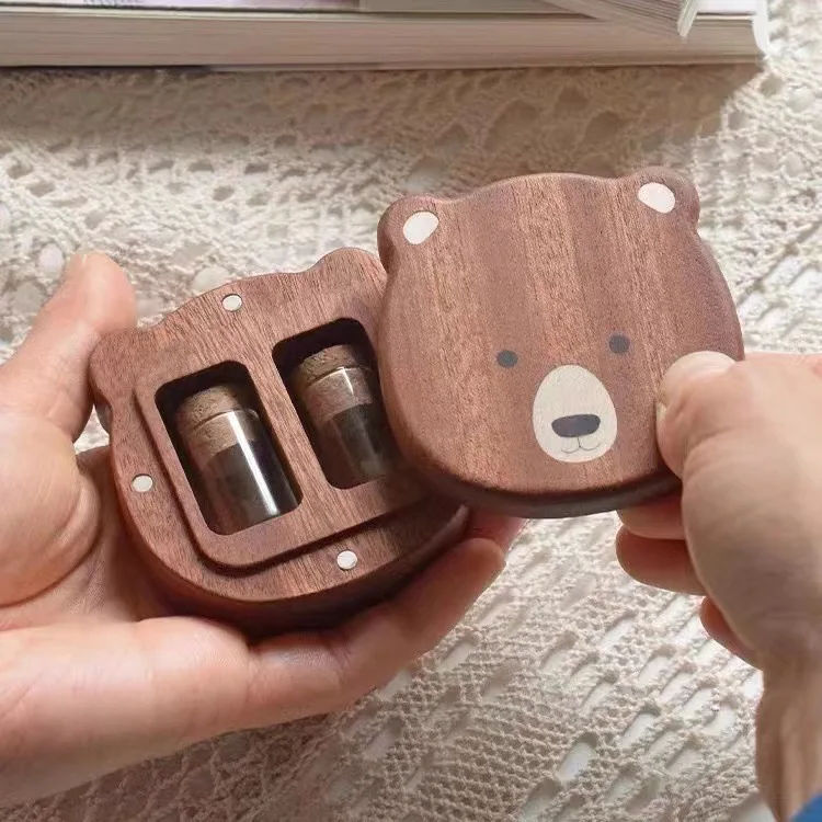 

Baby Tooth Keepsake Fairy Box Holder with Lanugo Bottle Wooden Bear Shape for Lost Teeth Cute Tooth Storage Holder Baby Gifts