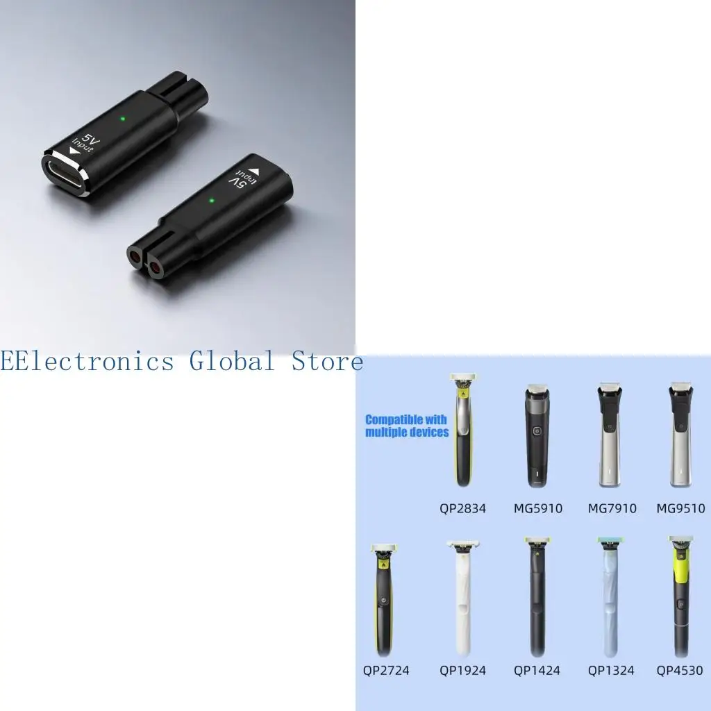 462B Double Slot USB C Shaver Charging Adapters , 2Pin 5V Shaver Adapters for MG5910,MG7910,MG9510,QP1924 Users and Travel