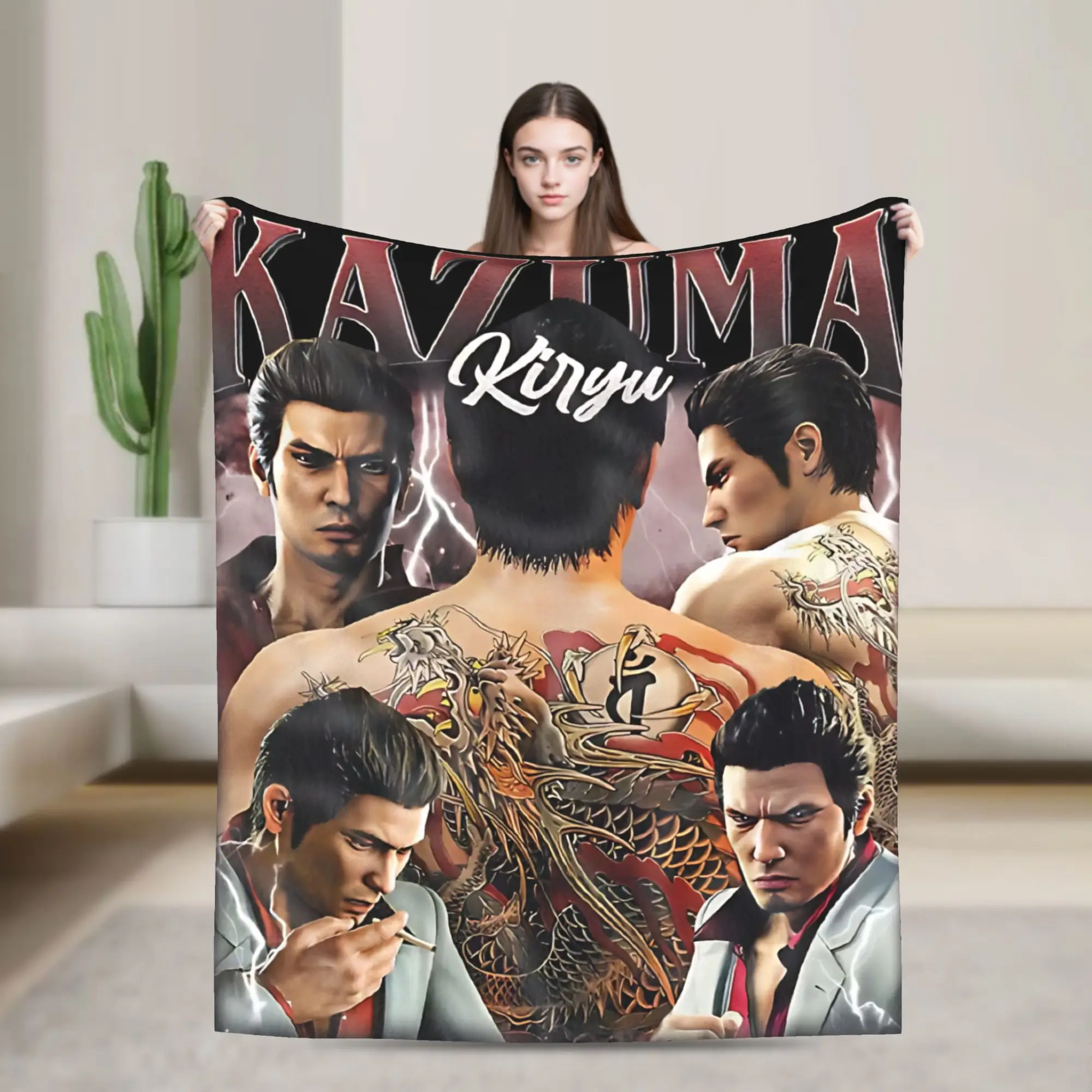 Kazuma Kiryu Vintage Blanket Like a Dragon Yakuza Game Fuzzy Throw Blankets Summer Air Conditioning Decor Soft Warm Bedspreads