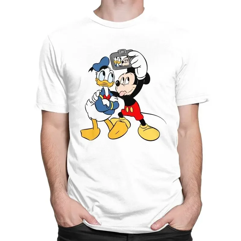 Mickey Mouse Donald Duck Minnie T Shirt for Men Pure Cotton Tshirt Graphic Tee Short Sleeve T-shirts Fitted Clothing Merch