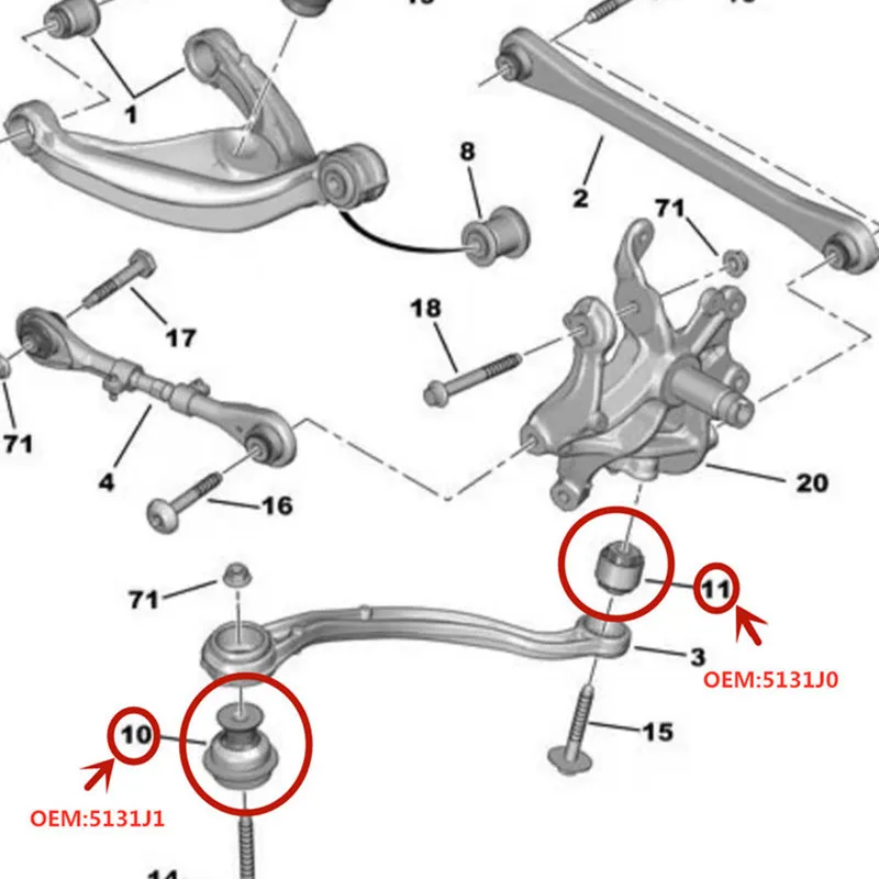 Suitable For Peugeot 508 Citroen C5 C6 DS7 rear bending arm bushing rear suspension hinged swing arm rubber sleeve 5131J1 5131J0