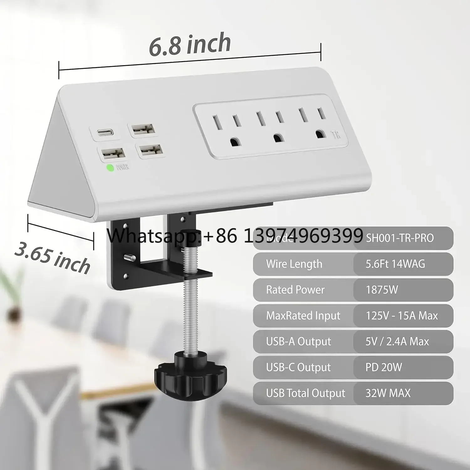 Desk Power Bar with PD 20W USB C,Nightstand US Power Strip with 3 Outlets, 4 USB Ports,  Desk Power Supply for Office factory