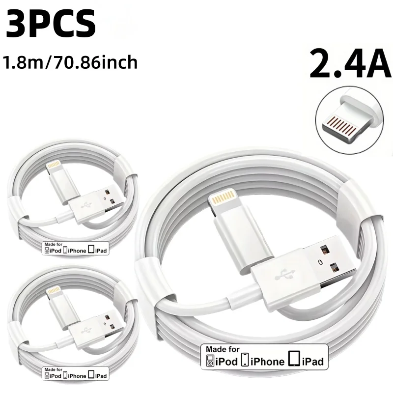 

3 шт., 6-футовый плетеный USB-кабель для быстрой зарядки, для iPhone 11, 12 Mini, 13, 14 Pro Max, X, XR, XS, 6, 6S, 7, 8 Plus, SE, кабели для быстрой зарядки телефона