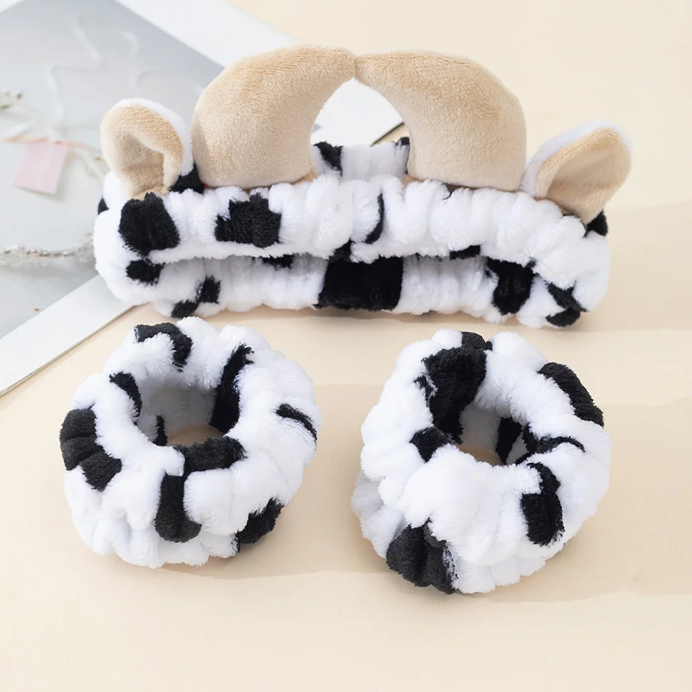 

1 Cow Print Bow Headband Set for Women Face Wash Headband Spa Hairband Set Hair Accessories for Brushing Makeup