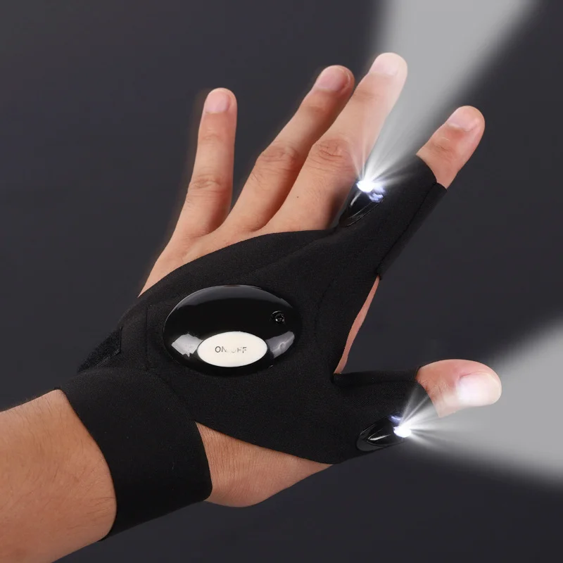 1 Paar Outdoor Vissen Magic Strap Vingerloze Handschoenen Nachtlampje Waterdichte Vishandschoenen Met Led Zaklamp Reddingsgereedschap