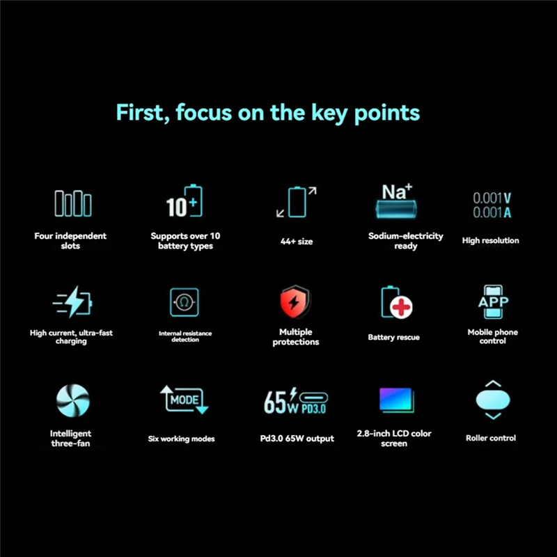 شاحن بطارية ذكي MC5000 PD 3.0 Max 65W تطبيق بلوتوث لـ Li- HV Life Nimh Nicd Eneloop Nizn RAM LTO Na- #2