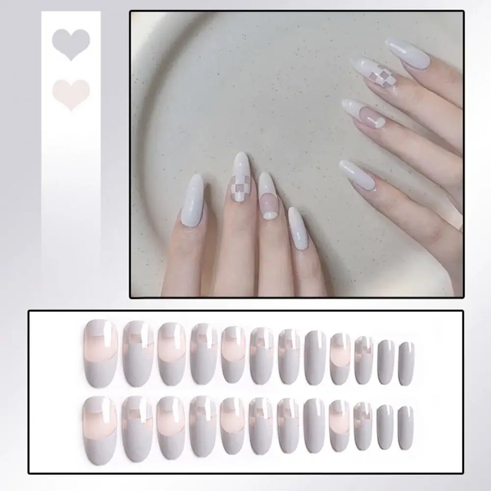 1 Set French Fake Nails Full Cover Nail Art Accessories Detachable Nail Artificial Tips with Glue  for Women   