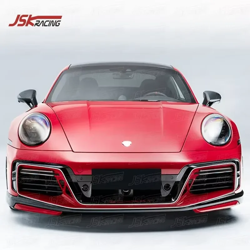 Tech Style Half Carbon Fiber Front Bumper for 2018-2022 Porsche 911 992 Turbo S