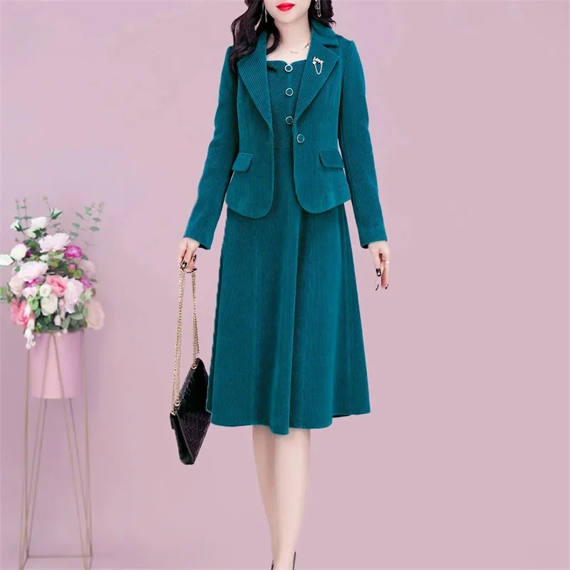 2024 Spring Women New Elegant Style Casual and Skinny Suit Coat, Medium and Long Dress Set, Two Piece Female Korean A-line Skirt