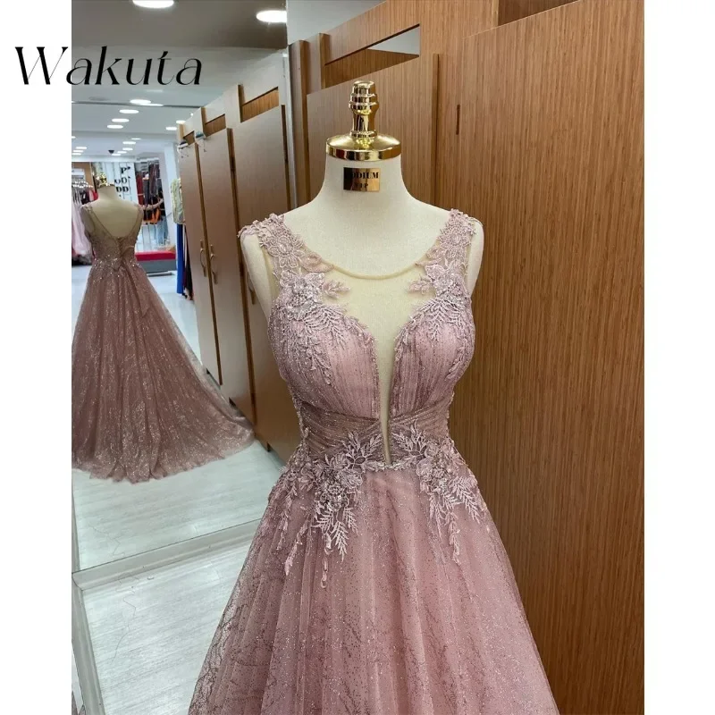 Wakuta Luxury Coral Lace A-Line ชุดราตรี Elegant V คอแขนพิเศษชุดราตรี Robe De Soiree Femme Pour Mariage