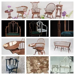 1/6 DollHouse Chair Miniature Nordic Retro Armchair Bjd Angel Carved Pattern Medieval Table and Chair Furniture for Dolls Blythe