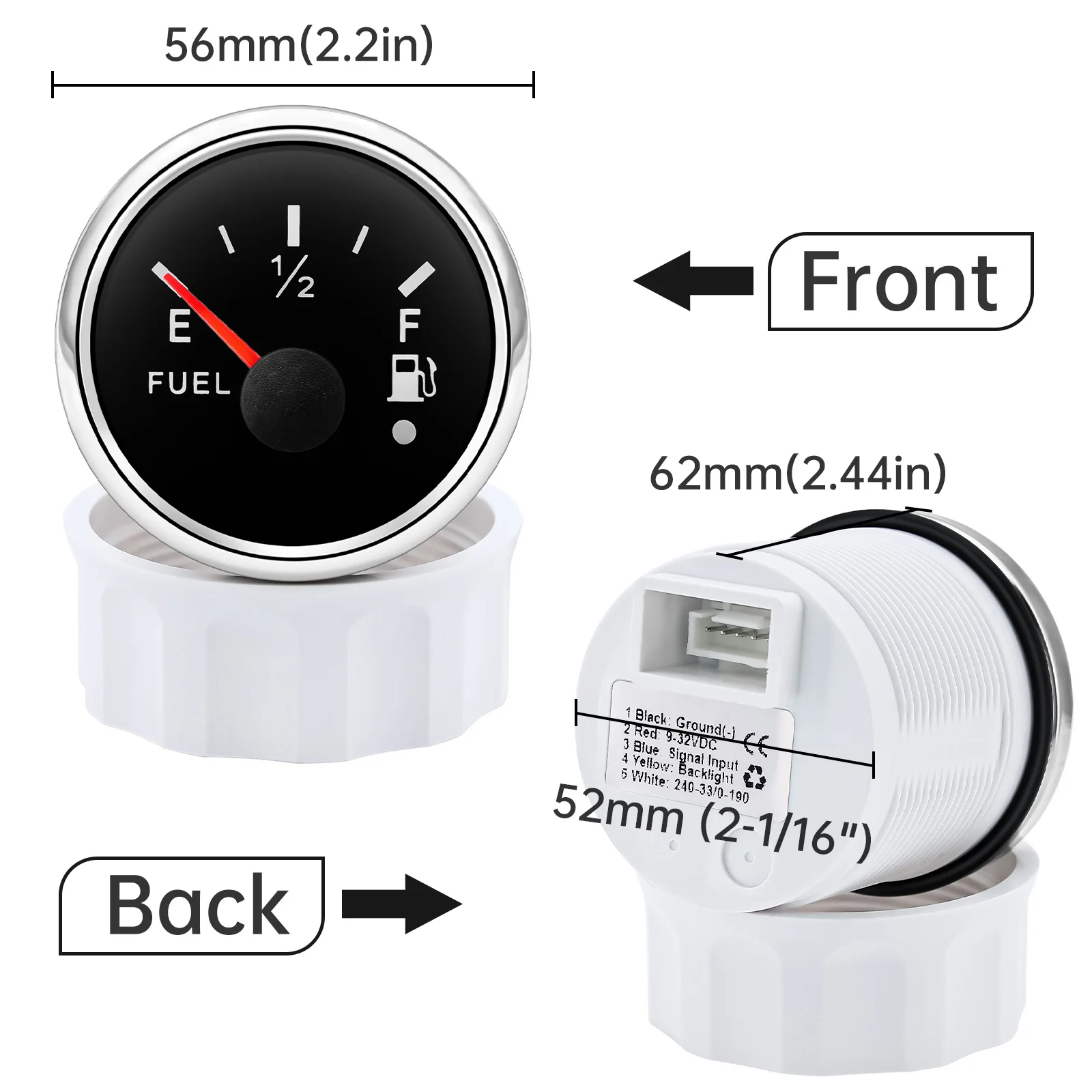 Auto- und Boot-Booster-Alarmanzeige 2'' 52mm Öldruckmesser Wasserstandsmesser Kraftstofftemperatur 12V 24V Voltmeter Zubehör Messgerät – Detail 5