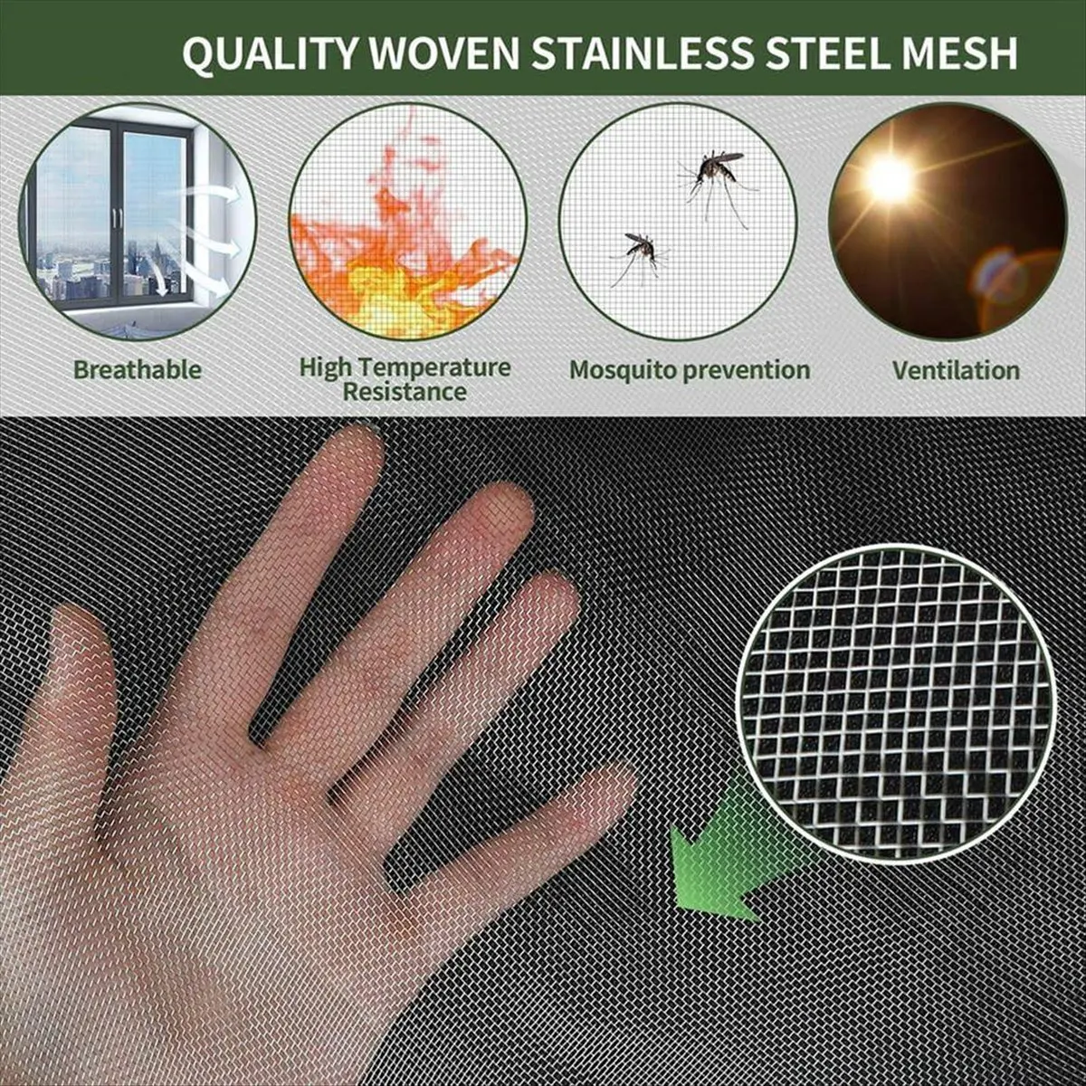 

Stainless Steel Window Screen Mesh 31.5INx10FT, Ideal for Air Vent, Screen Door, and DIY Projects