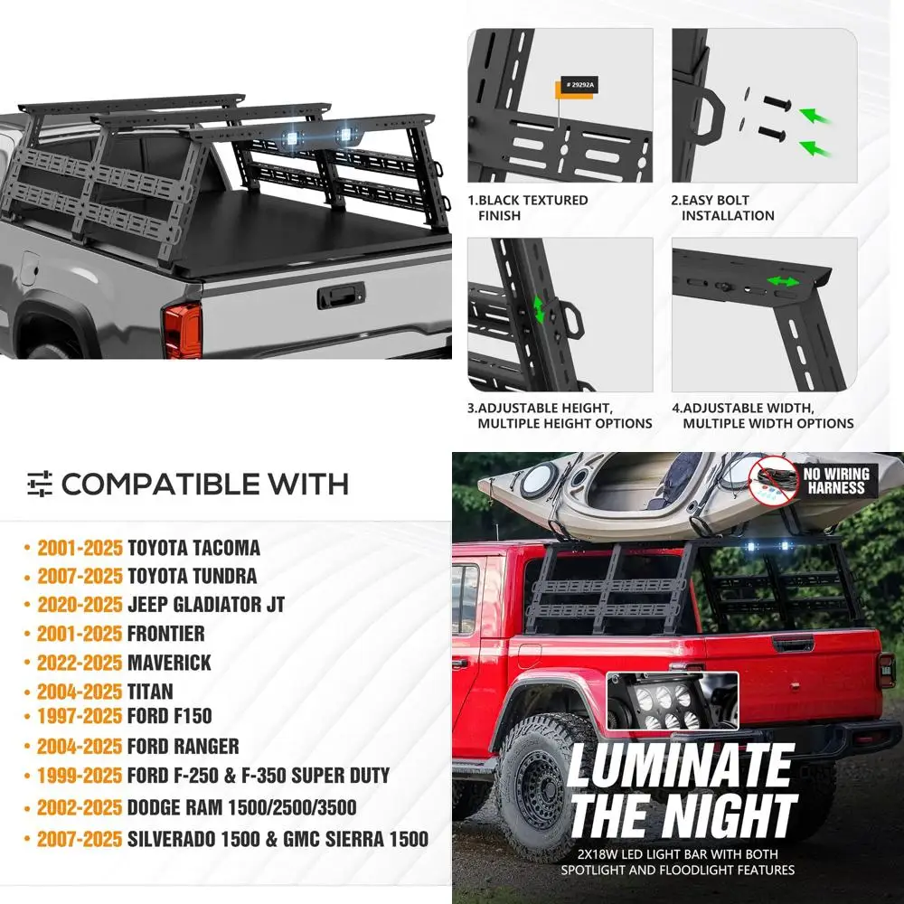 Cargo Carrier Bed Racks Adjustable for Trucks and SUVs, Compatible with Various Models Including Silverado, Sierra, Ram, Tacoma,