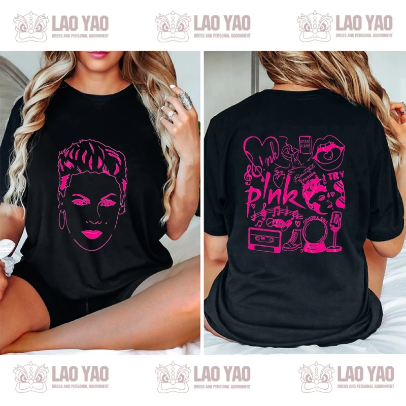 P!nk Women's -shir T Shirt for Men Short Sleeved T-shirt Pink Singer Tour Tops Harajuku Goth Clothes Y2k Clothing