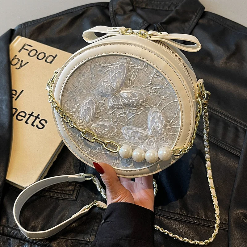 

Luxury Embroidered Women's Bag 2025 Spring/Summer New Sweet Versatile Small Round Bag Fashion Crossbody Women's Bag