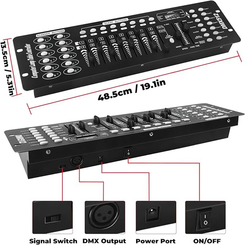 Portable DMX Controller 192 Channel Light Controller Black Grand Console DMX and MIDI Operator for Live Concerts KTV DJs Clubs