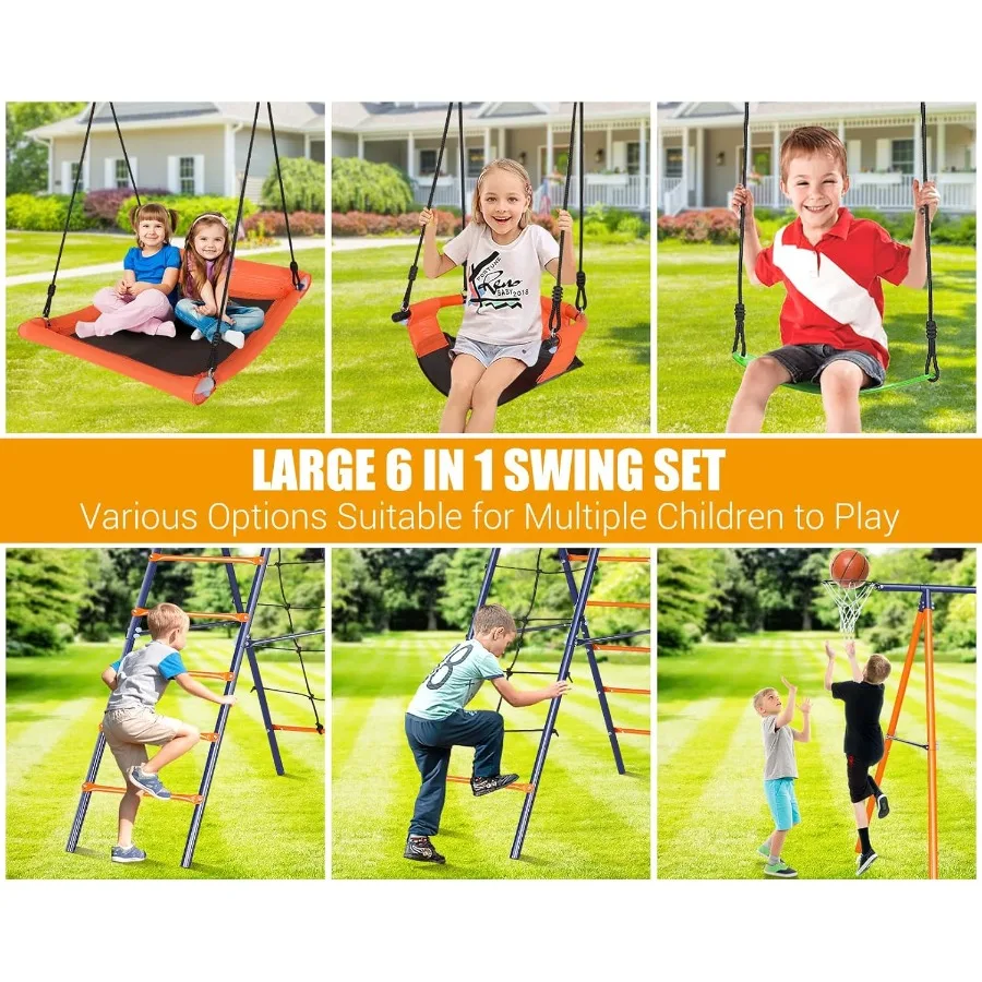 Schaukelsets für den Hinterhof, 700 lbs, 6-in-1-Multifunktions-Schaukelset für den Außenbereich, für Spielplatz, größerer, robuster Metall-Schaukelständer mit