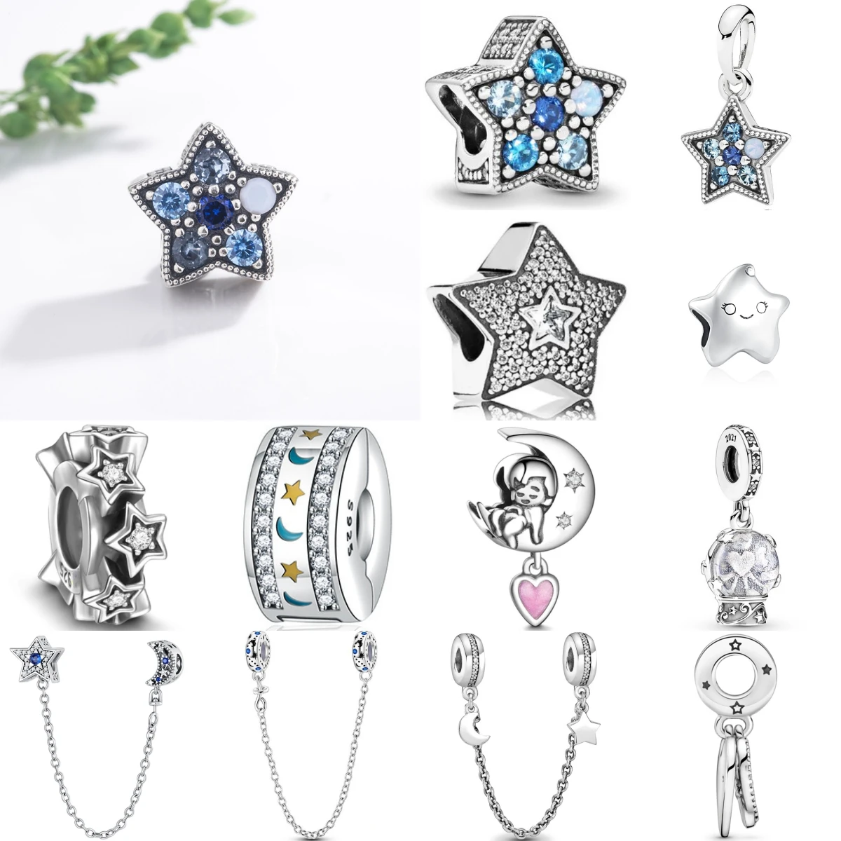 

Новый красивый серебряный синий кулон серии «Звездное небо» 925, подходит для оригинального браслета «сделай сам», ожерелье, модные аксессуары, подарок