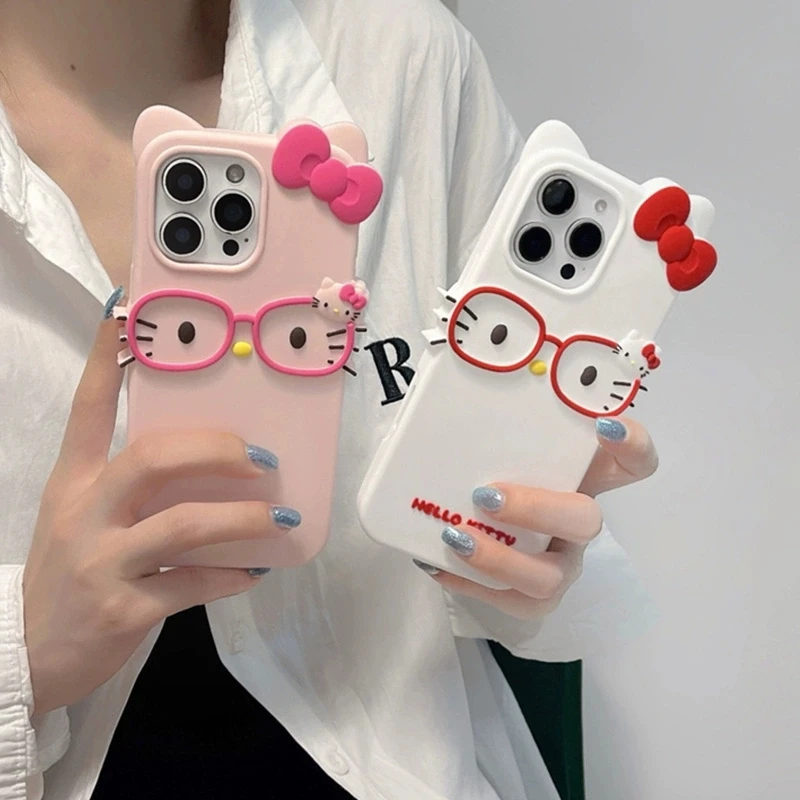 Funda de silicona suave con diseño de gato KT para iPhone 17 16 15 14 13 12 11 Pro Max Plus 6 7 8 Plus 2