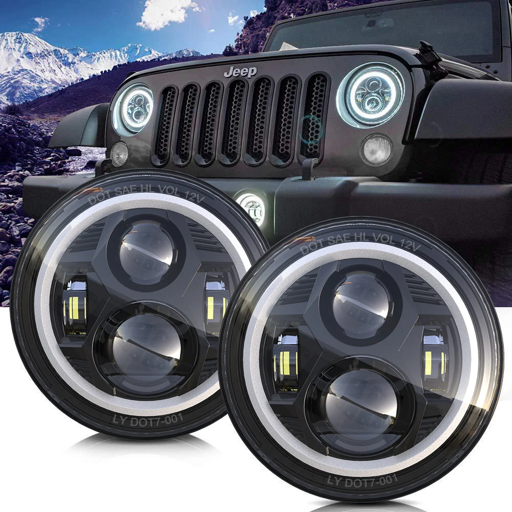 

DOT Approved LED 7'' Halo LED headlight 7inch round projector 7 inch head light with DRL and Turn Signals for Jeep Wrangler JK