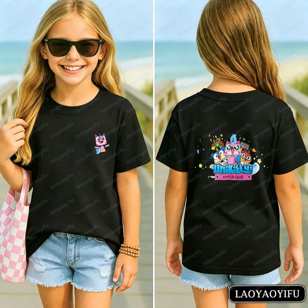 Unikitty Puppycorn & Hyper Quiz Print Kids Tshirt Cotton Short Sleeve Tee for Boys Girls Party Holiday Soft Comfortable Tees